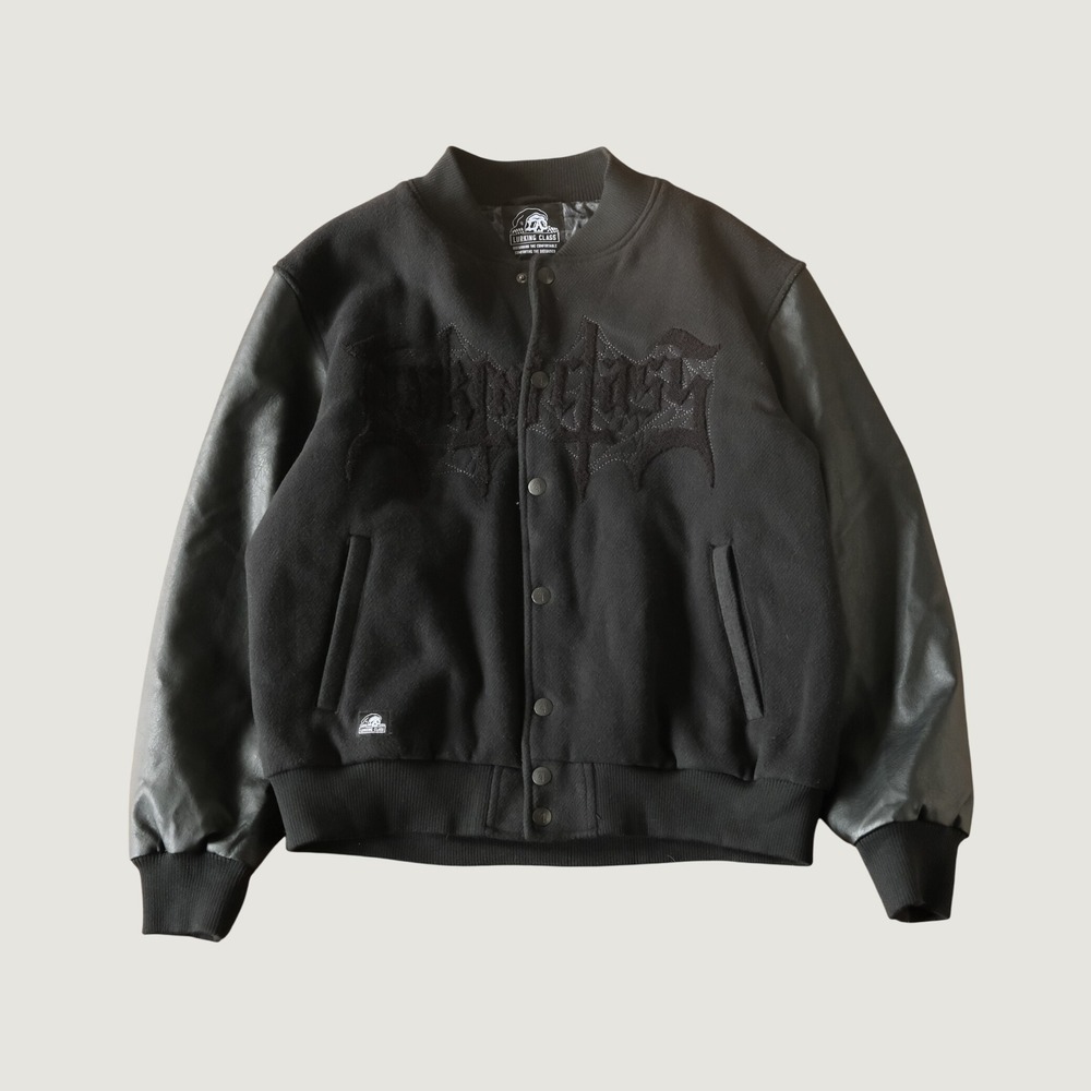 Lurking Class Sketchy Tank Tomb Varsity Jacket Black Faux Leather Web Size M